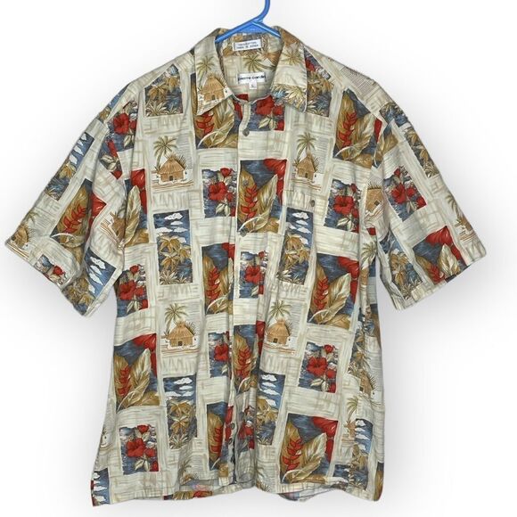 Pierre Cardin 100 cotton Floral Hawaiian Button Down shirt size Large - Picture 1 of 4